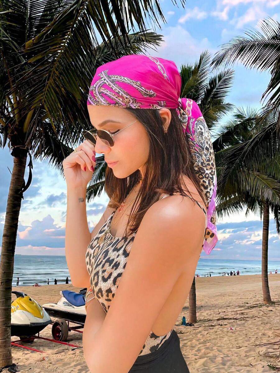1pc Leopard Print Chain & Flor - Headband Summer Knit avis et prix