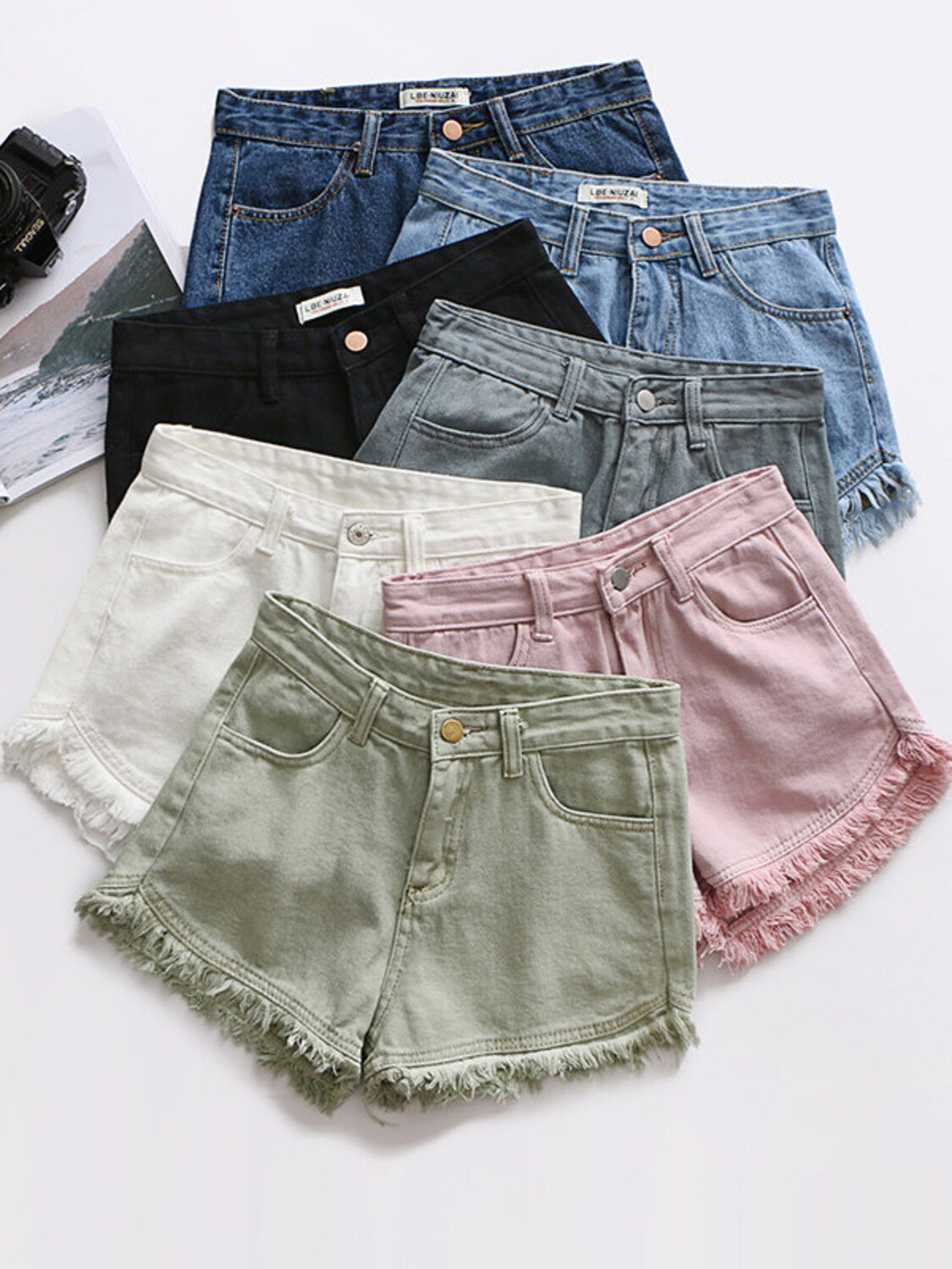 Women's High Waist Denim Short - Shorts Denim Frayed avis et prix