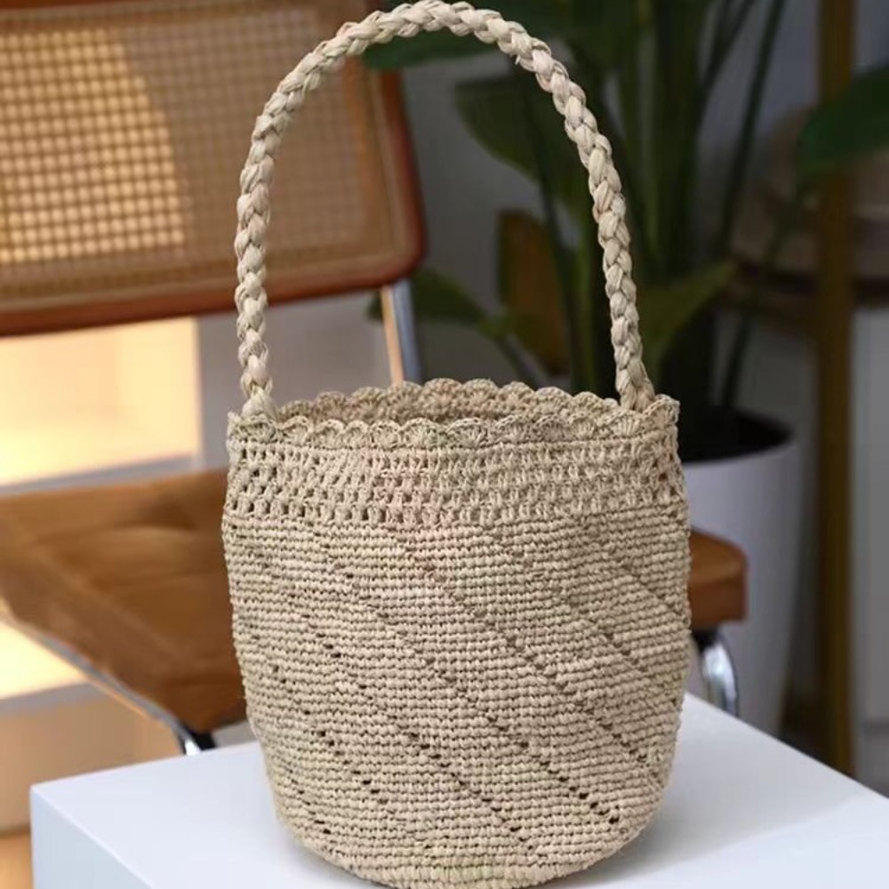 Handmade Crochet Straw Bucket  - Crochet Bag Raffia avis et prix
