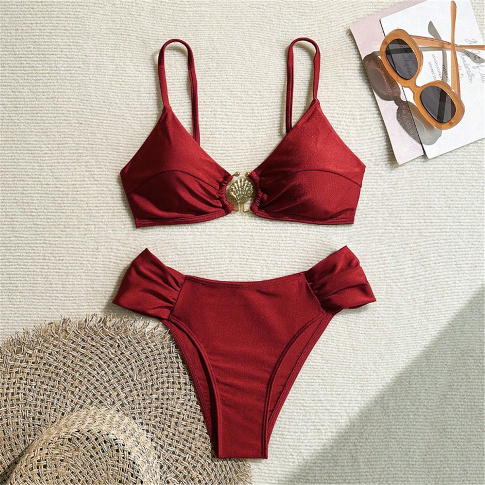 Metal Shell Ring Swimwear Sexy - Swimsuit Bikini Ruched avis et prix