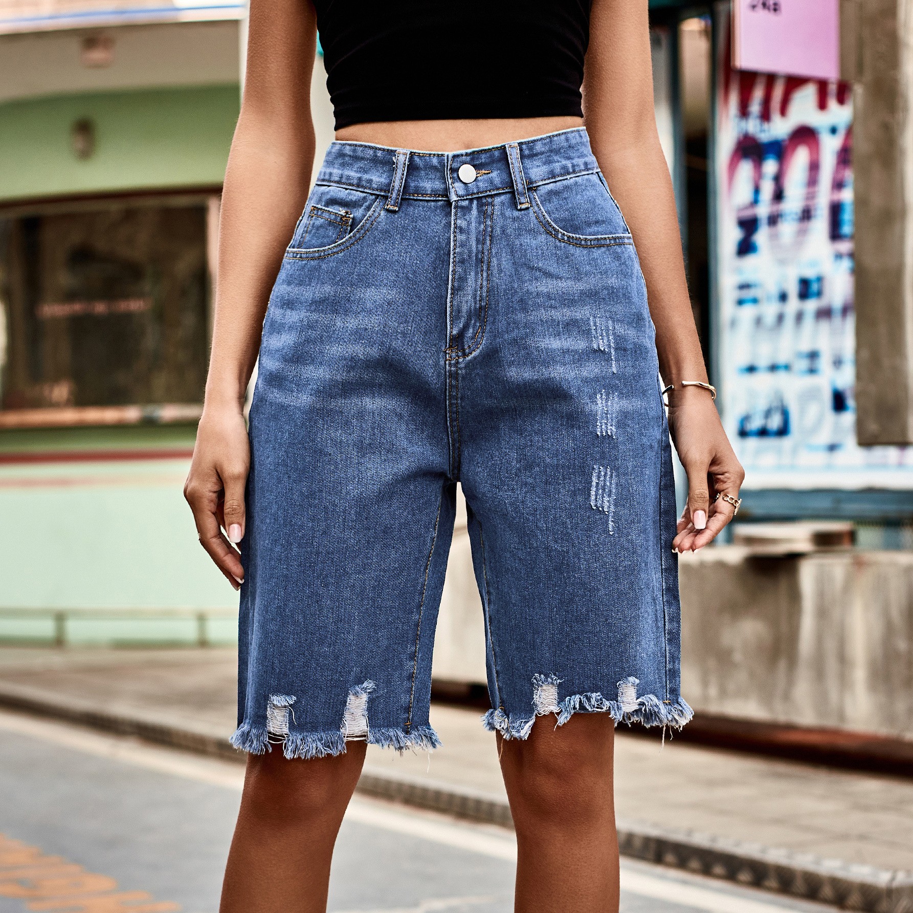 Summer Women's Clothing Distre - Shorts Denim Frayed avis et prix