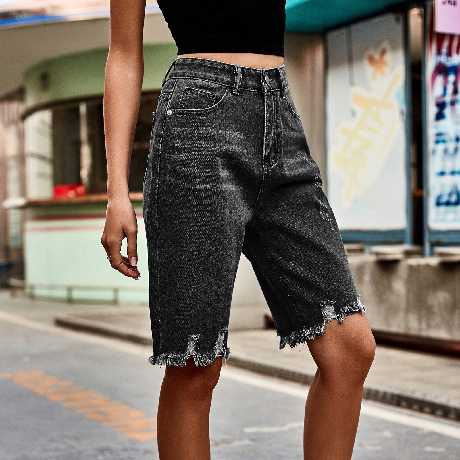 Summer Women's Clothing Distre - Shorts Denim Frayed avis et prix