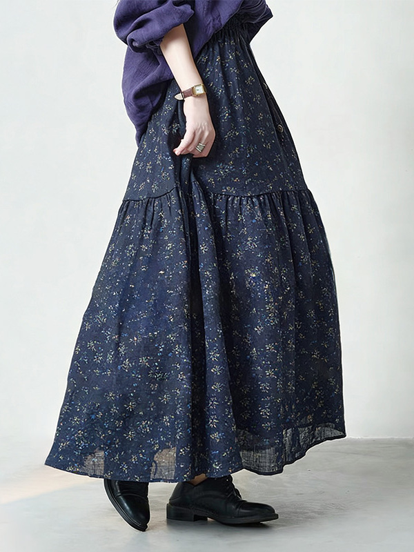 Floral Print High Waist A-Line - Midi Skirt Floral avis et prix