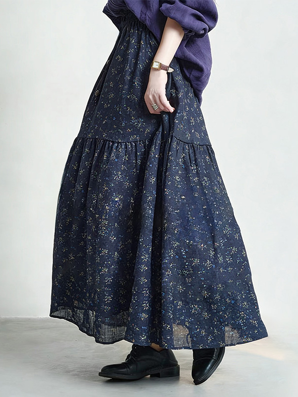 Floral Print High Waist A-Line - Midi Skirt Floral avis et prix