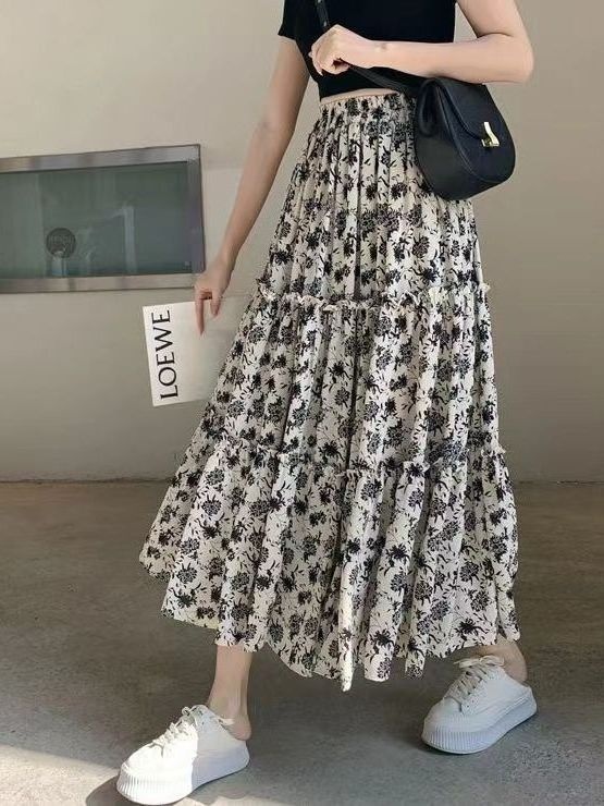 Floral Print A-Line Midi Skirt - Midi Skirt Floral avis et prix