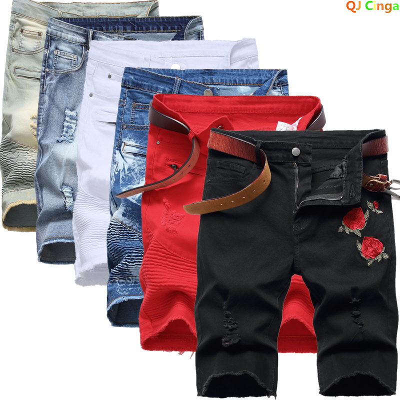 2026 Summer Men's Red Rose Emb - Shorts Denim Frayed avis et prix